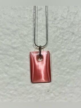 Pink Rectangular Cat's Eye Pendant Necklace